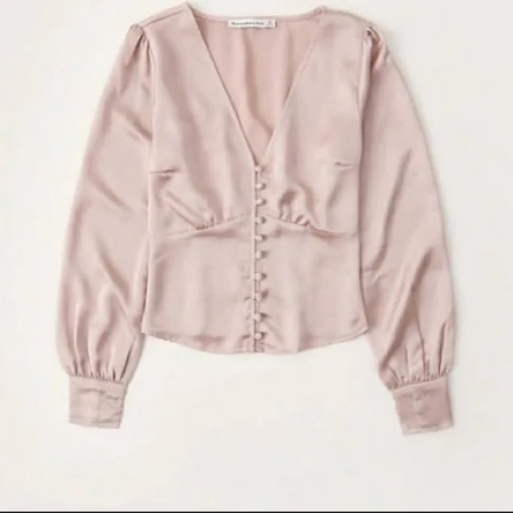 Abercrombie and Fitch Romantic and Timeless Cream Satin Button Blouse